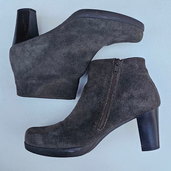 Brown Suede Waterproof Boot La Canadienne Size 8 Leather Heeled Ankle Bootie Zip - Picture 13 of 14